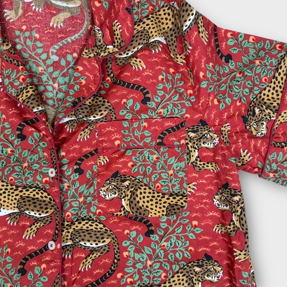 PrintFresh Cotton Pajama Short Set in Scarlet Bagheera Leopard Size Medium - Picture 6 of 13